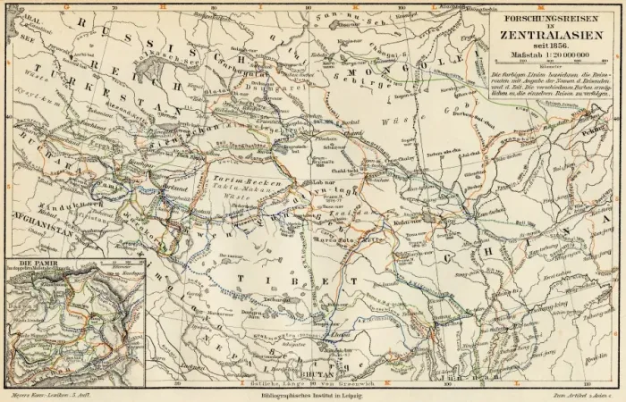 Framed Print : Main research trips in central Asia 1895
