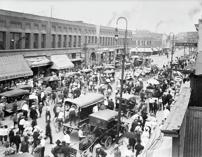 Framed Print : Main Street; Aerial View; Crowded Framed Print : Main Street; Aerial View; Crowded