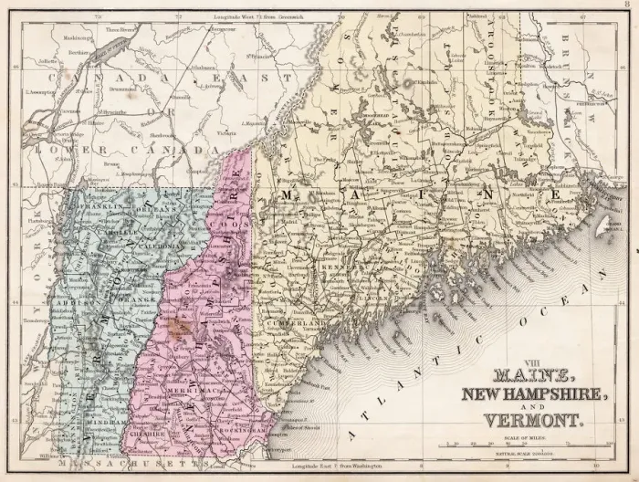 Framed Print : Maine New Hampshire and Vermont 1867 Framed Print : Maine New Hampshire and Vermont 1867