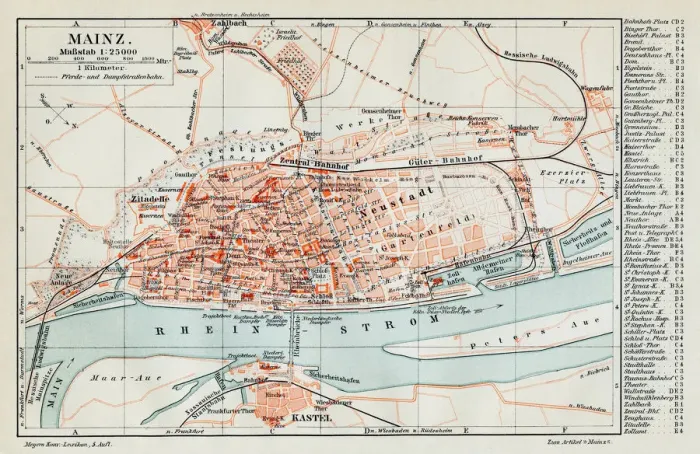 Framed Print : Mainz city map 1895 Framed Print : Mainz city map 1895