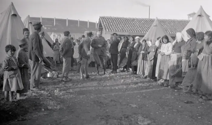 Framed Print : Major Arnold Roth Bey Inspecting Refugee Camp Framed Print : Major Arnold Roth Bey Inspecting Refugee Camp