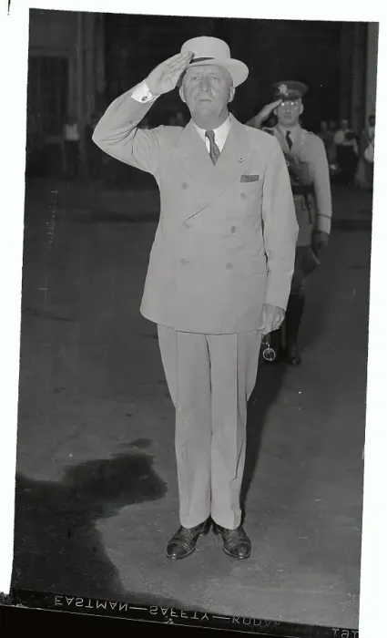 Framed Print : Major General Hugh Drum Saluting in Civilian Suit Framed Print : Major General Hugh Drum Saluting in Civilian Suit