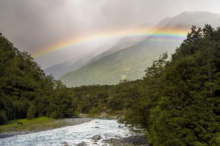 Framed Print : Makarora River with a rainbow, Makarora, Otago Region, New Zealand Framed Print : Makarora River with a rainbow, Makarora, Otago Region, New Zealand