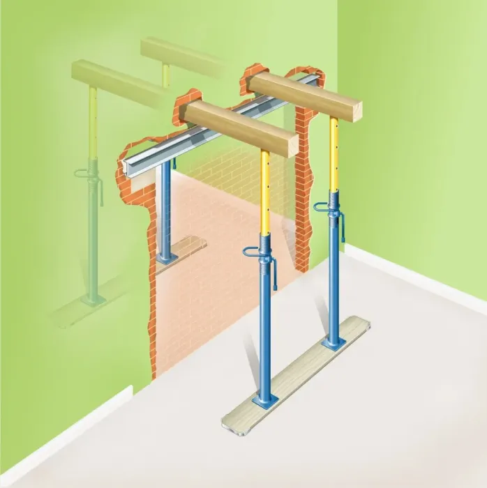 Framed Print : Making an opening in a masonry wall, supported by props Framed Print : Making an opening in a masonry wall, supported by props