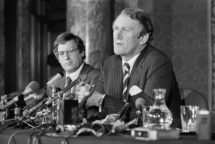 Framed Print : Malcolm Fraser at Press Conference Framed Print : Malcolm Fraser at Press Conference