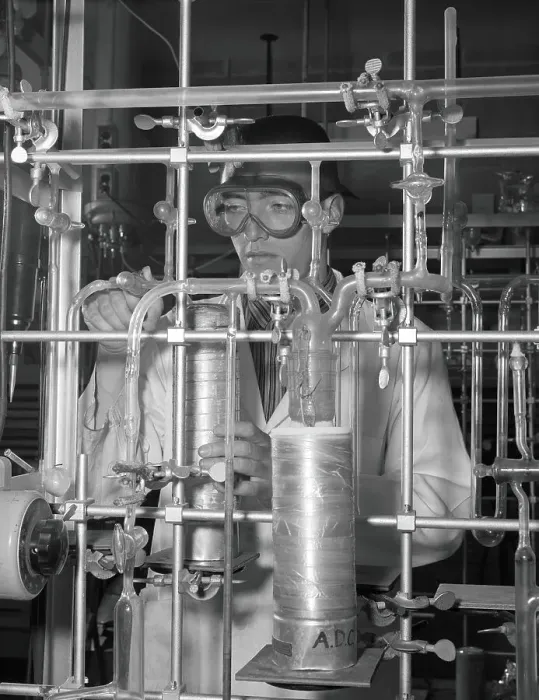 Framed Print : Male student in chemistry laboratory performing high vacuum distillation at low temperature, University of Pennsylvania Framed Print : Male student in chemistry laboratory performing high vacuum distillation at low temperature, University of Pennsylvania