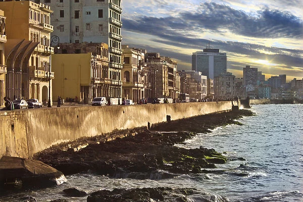 Malecon Avenue Coastal Road in Havana Cuba with Urban Skyline