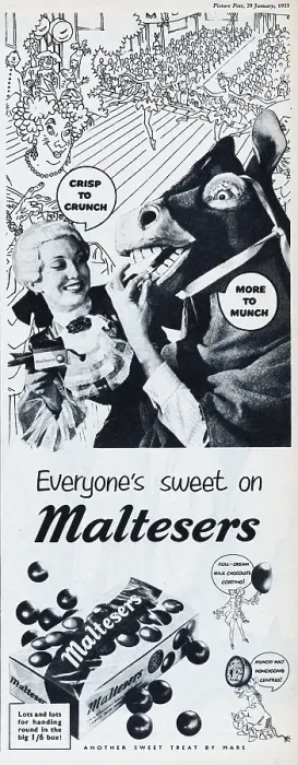 Framed Print : Maltesers. 1955: Advertisement for Maltesers chocolates with the caption Crisp to crunch Framed Print : Maltesers. 1955: Advertisement for Maltesers chocolates with the caption Crisp to crunch