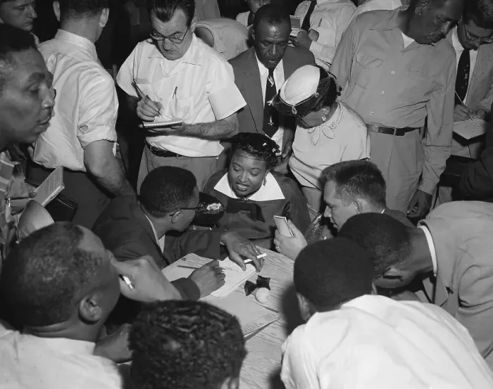 Framed Print : Mamie Bradley Speaking to Reporters Framed Print : Mamie Bradley Speaking to Reporters