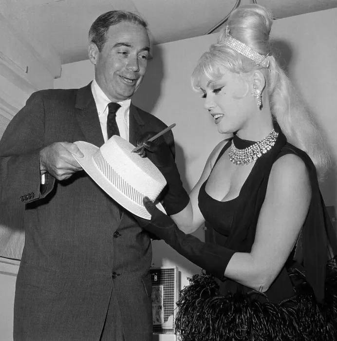 Framed Print : Mamie Van Doren Signing Hat for Governor William Scranton