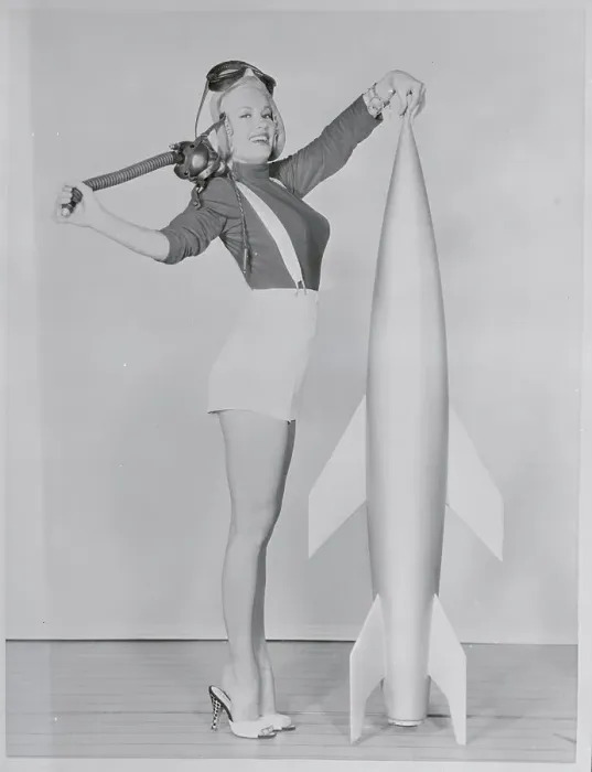 Framed Print : Mamie Van Doren Standing by Mock Rocket Framed Print : Mamie Van Doren Standing by Mock Rocket