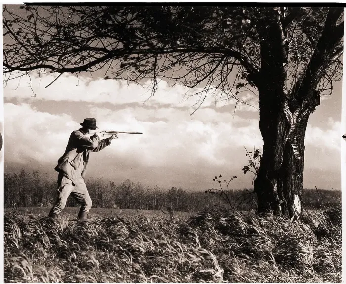 Framed Print : Man Aiming Rifle at Tree Framed Print : Man Aiming Rifle at Tree