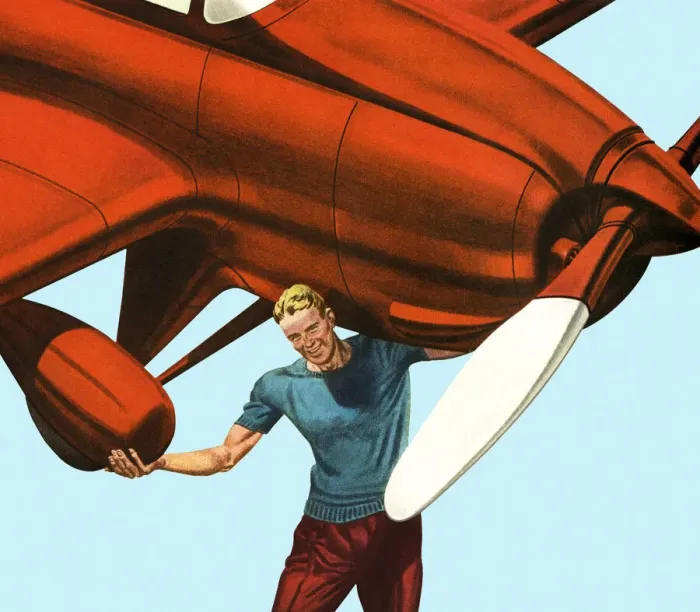 Framed Print : Man with an Airplane on His Shoulders Framed Print : Man with an Airplane on His Shoulders