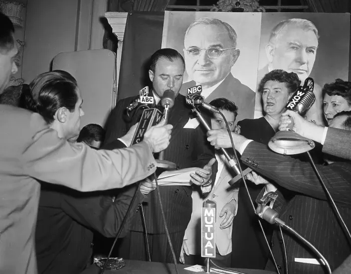 Framed Print : Man Announcing Truman Election Framed Print : Man Announcing Truman Election
