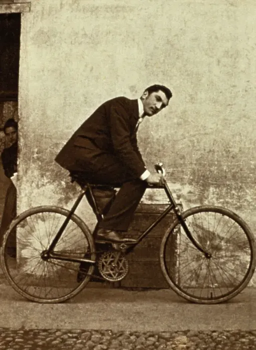 Framed Print : Man on Antique Bicycle Framed Print : Man on Antique Bicycle