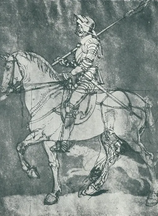 Framed Print : Man In Armour, On Horseback, 1498, (1912) Framed Print : Man In Armour, On Horseback, 1498, (1912)
