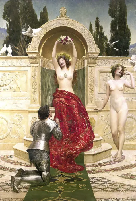 Framed Print : A man in armour kneels in front of two naked woman, one with a red cloth and the other naked, with mythological and antique elements Framed Print : A man in armour kneels in front of two naked woman, one with a red cloth and the other naked, with mythological and antique elements