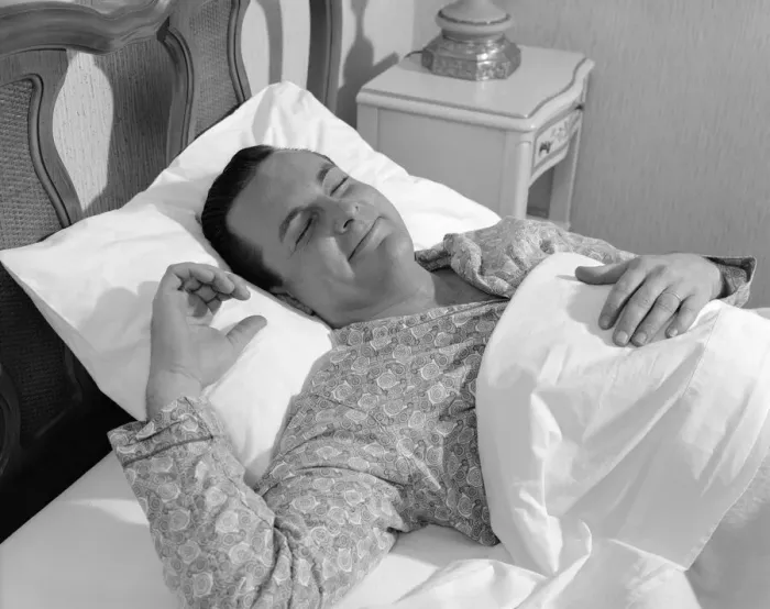 Framed Print : Man in bed, in tranquil sleep Framed Print : Man in bed, in tranquil sleep