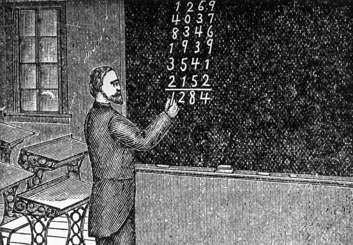 Framed Print : Man at Blackboard Adding Long Columns of Numbers Framed Print : Man at Blackboard Adding Long Columns of Numbers