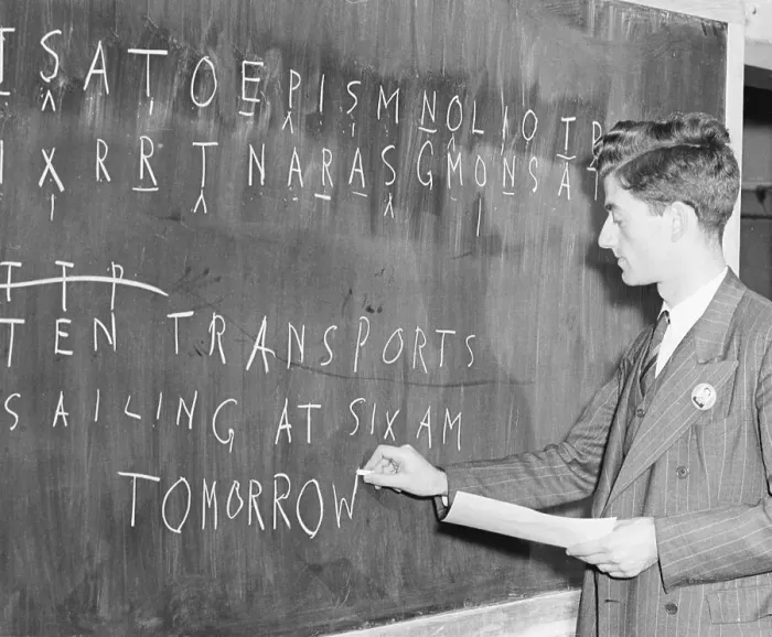 Framed Print : Man At Blackboard Deciphering Code Framed Print : Man At Blackboard Deciphering Code