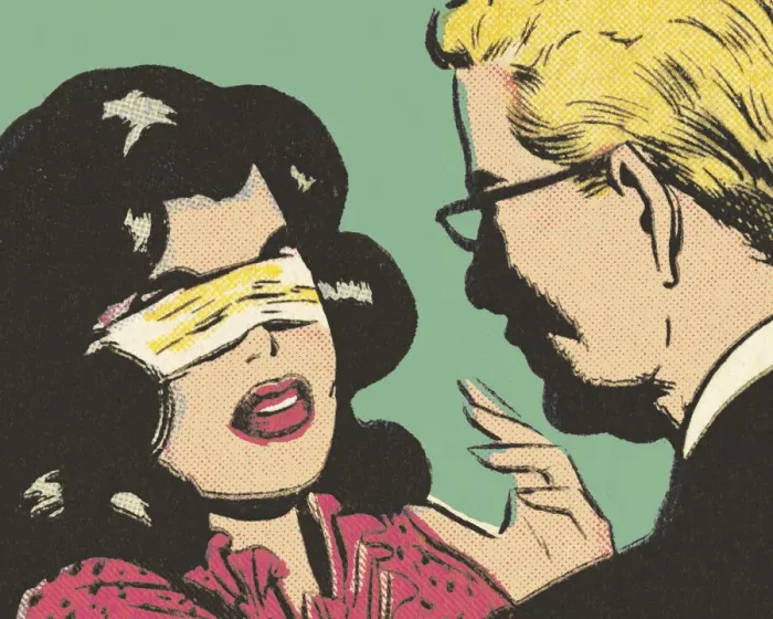 Framed Print : Man and Blindfolded Woman