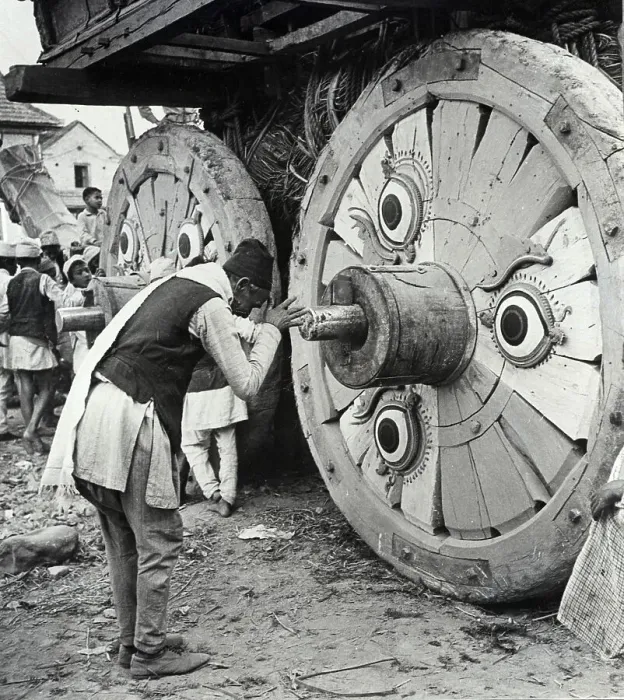 Framed Print : Man Bows Before Chariot of Saint Machchandra Nath Framed Print : Man Bows Before Chariot of Saint Machchandra Nath