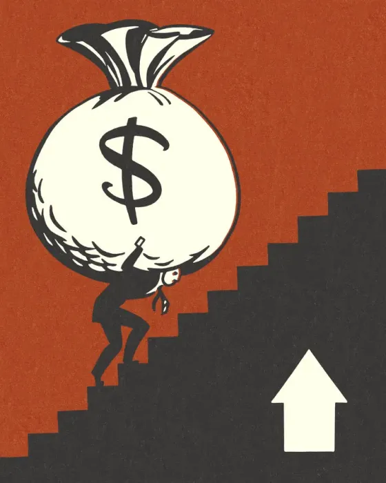 Framed Print : Man Carrying a Huge Money Bag Up Stairs Framed Print : Man Carrying a Huge Money Bag Up Stairs