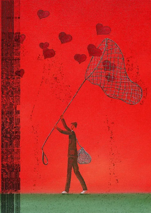 Framed Print : Man Catching Heart Shapes With a Net Framed Print : Man Catching Heart Shapes With a Net