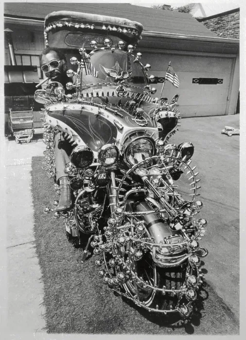 Framed Print : Man with His Customized Motorcycle Framed Print : Man with His Customized Motorcycle