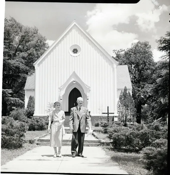 Framed Print : Man and Daughter Stand Outside Church