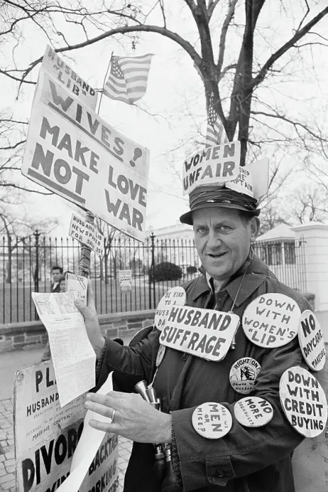 Framed Print : Man Decorated in Husband Lib Signs Framed Print : Man Decorated in Husband Lib Signs