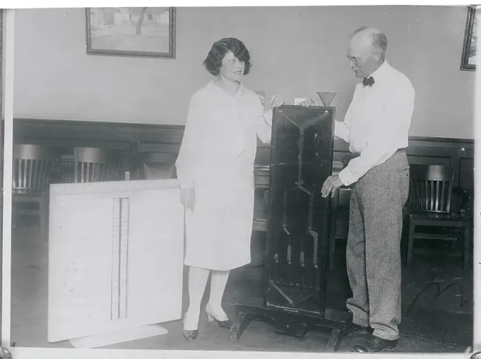 Framed Print : Man Demonstrating Heredity Machine Framed Print : Man Demonstrating Heredity Machine