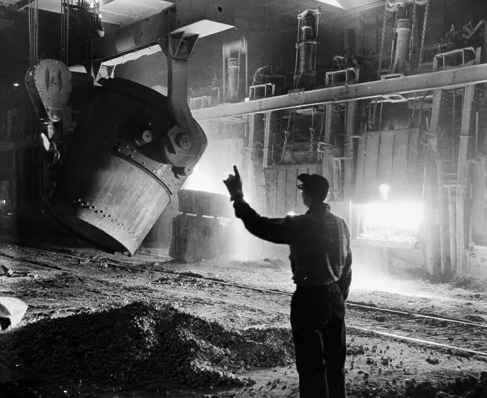 Framed Print : Man Directs Pouring Of Steel Into Furnac Framed Print : Man Directs Pouring Of Steel Into Furnac