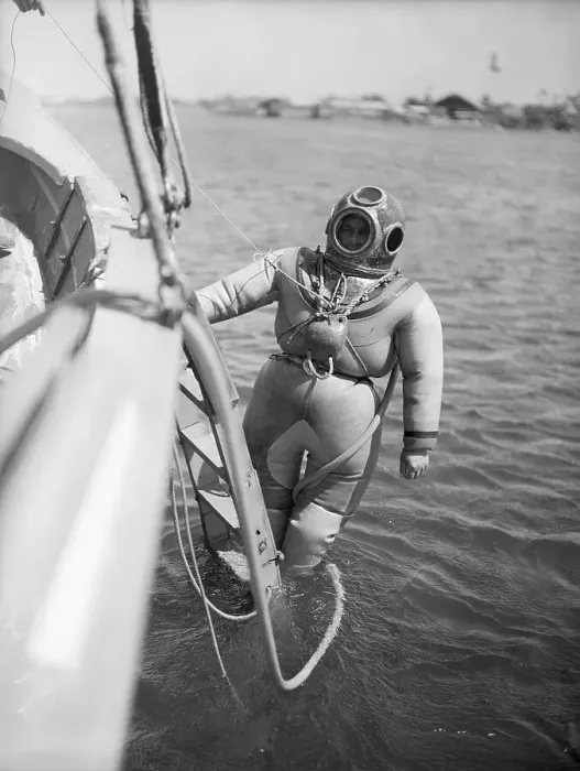 Framed Print : Man In Diving Gear, Puffed Up