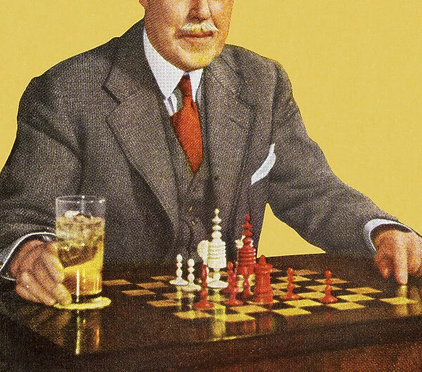 Man With Drink Playing Chess