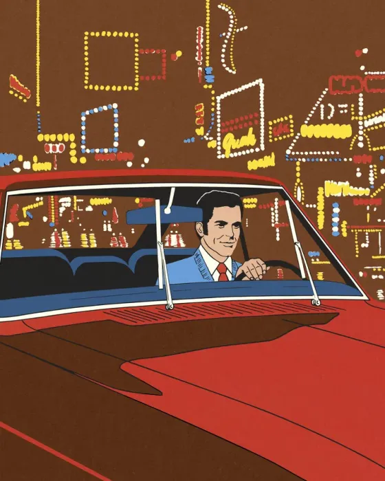 Framed Print : Man Driving in the City at Night Framed Print : Man Driving in the City at Night