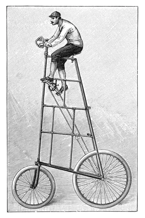 Framed Print : Man driving Penny Farthing Bicycle illustration 1895 Framed Print : Man driving Penny Farthing Bicycle illustration 1895