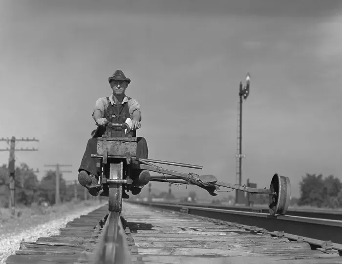 Framed Print : Man Driving Railroad Trackman'S Handcar Framed Print : Man Driving Railroad Trackman'S Handcar