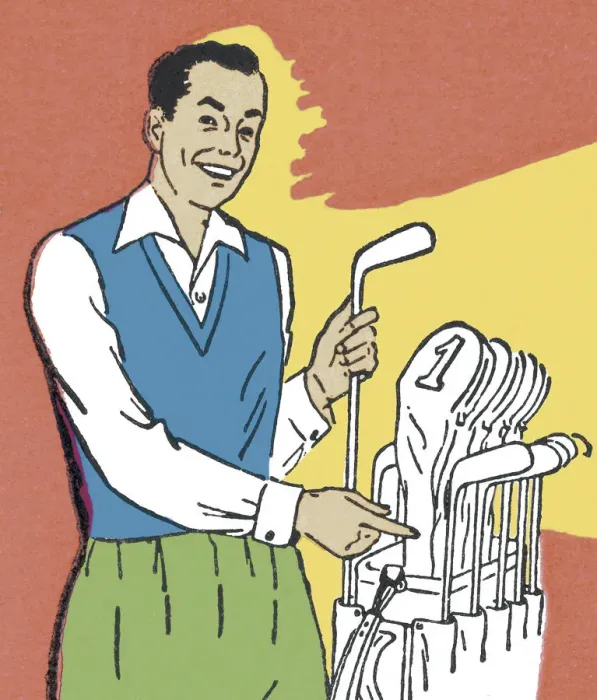 Framed Print : Man and Golf Clubs