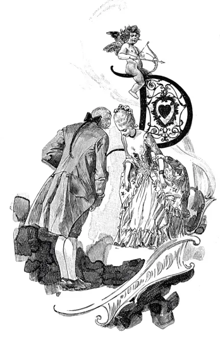 Framed Print : Man greeting a woman, with letter D as symbol on the upper right edge Framed Print : Man greeting a woman, with letter D as symbol on the upper right edge