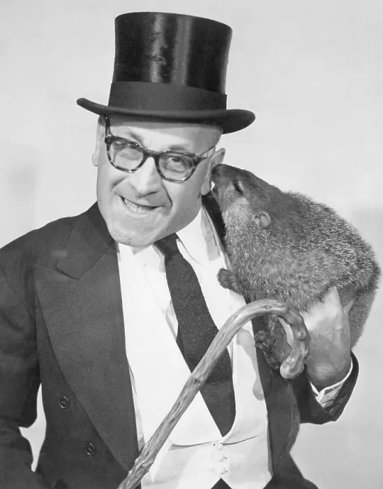 Framed Print : Man in Top Hat During Ground Hog Day Ceremonies
