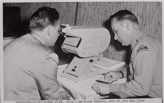 Framed Print : Man Having Visual Reflexes Tested Framed Print : Man Having Visual Reflexes Tested