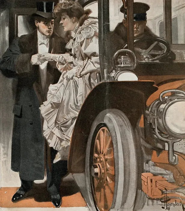 Framed Print : Man Helping Woman out of Car Framed Print : Man Helping Woman out of Car