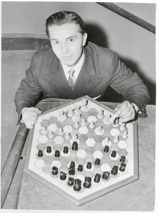 Framed Print : Man with Hexagonal Chess Board Framed Print : Man with Hexagonal Chess Board