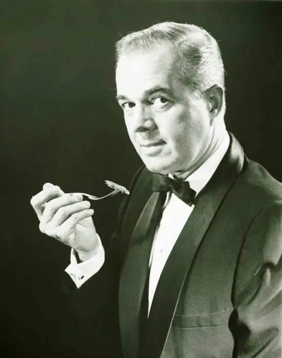 Framed Print : Man holding fork, posing in studio, (B&W), portrait Framed Print : Man holding fork, posing in studio, (B&W), portrait