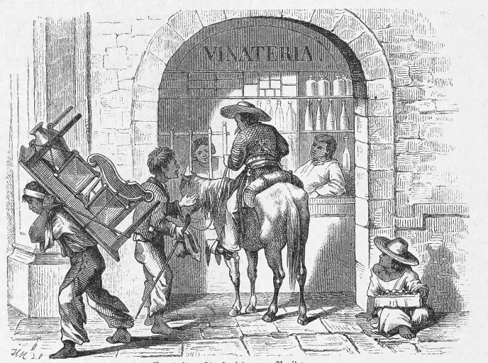 Framed Print : Man on Horse Alongside Beggar Vendor and Pedestrian Framed Print : Man on Horse Alongside Beggar Vendor and Pedestrian