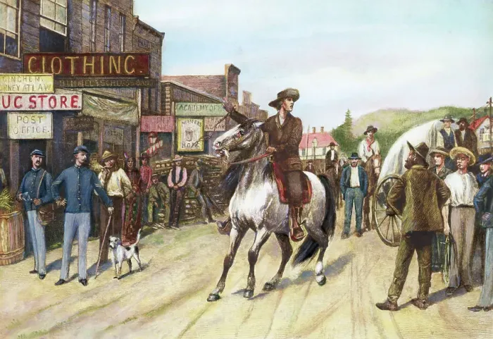 Framed Print : Man On Horseback In 1880S Midwest Town Framed Print : Man On Horseback In 1880S Midwest Town