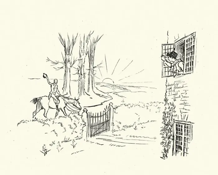 Framed Print : Man and horseback waving goodbye to his sweetheart, Victorian Framed Print : Man and horseback waving goodbye to his sweetheart, Victorian