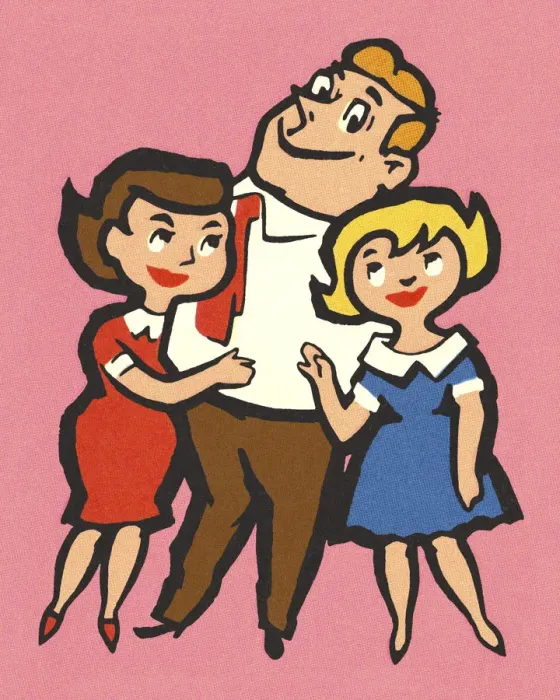 Framed Print : Man Hugging Two Women Framed Print : Man Hugging Two Women