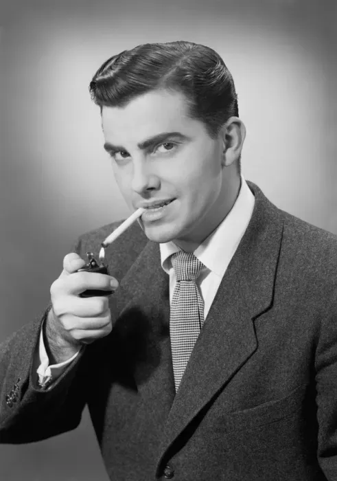 Framed Print : Man lighting cigarette, portrait Framed Print : Man lighting cigarette, portrait
